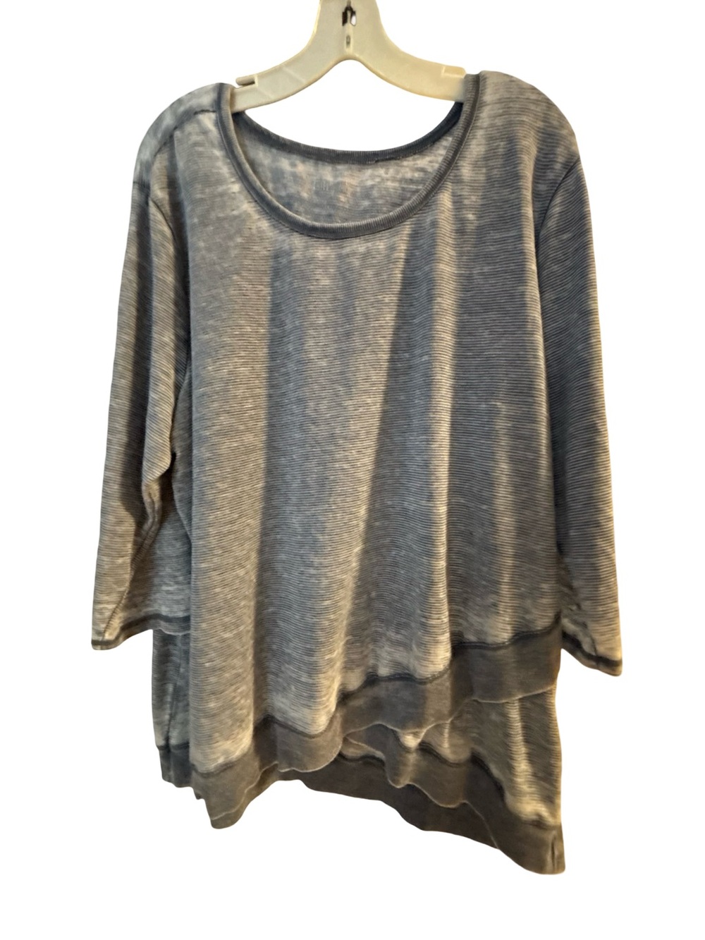 Relaxed Ash Blue Long Sleeve Boho Flowy Plus Size Top 3XL